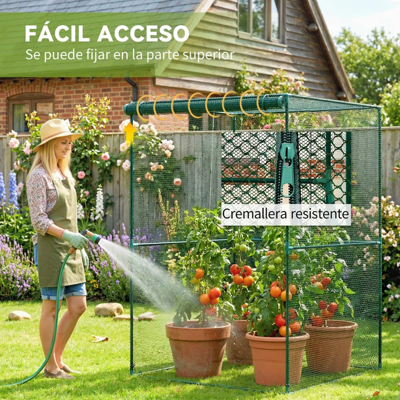 Outsunny Jaula De Cultivo Con Puerta Enrollable Y Marco De Acero 120x120x180 Cm