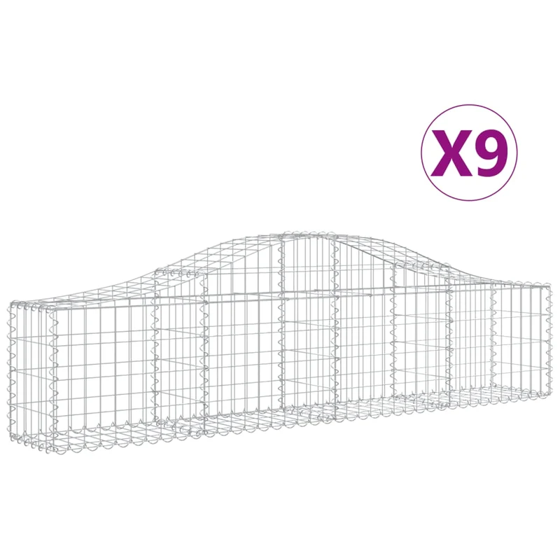 Cestas De Gaviones 9 Uds Forma De Arco Hierro 200x30x40/60 Cm