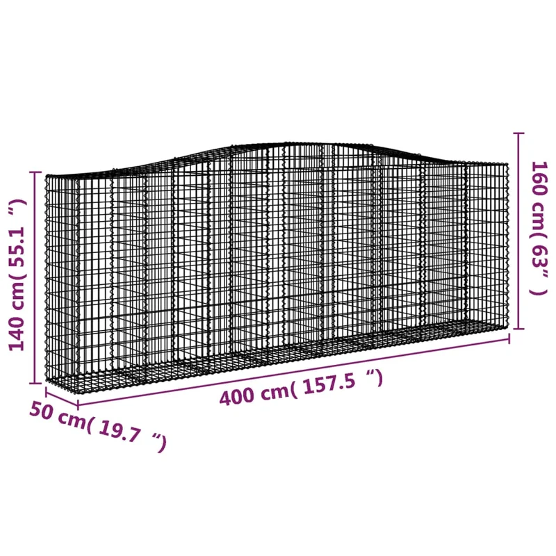 Cestas De Gaviones 2 Uds Forma De Arco Hierro 400x50x140/160 Cm