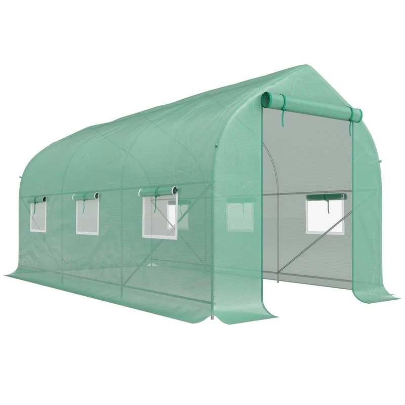 Homcom Invernadero De Túnel Jardín 4x2x2 M Con 6 Ventanas Y Puerta Verde