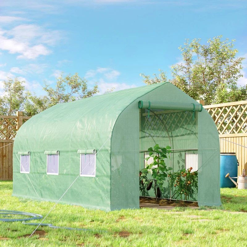Homcom Invernadero De Túnel Jardín 4x2x2 M Con 6 Ventanas Y Puerta Verde