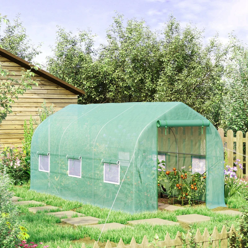 Homcom Invernadero De Túnel Jardín 4x2x2 M Con 6 Ventanas Y Puerta Verde