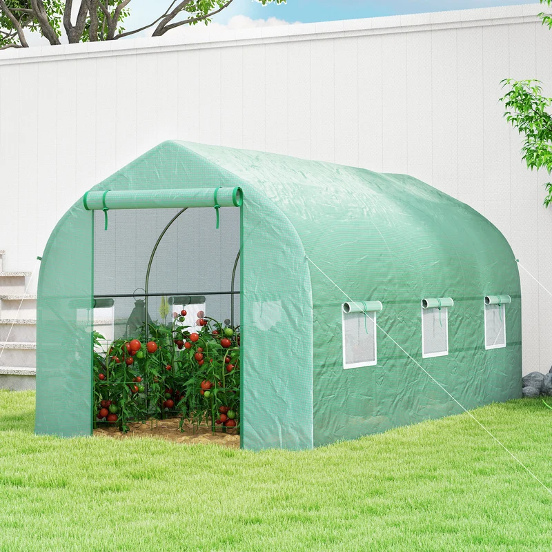 Homcom Invernadero De Túnel Jardín 4x2x2 M Con 6 Ventanas Y Puerta Verde