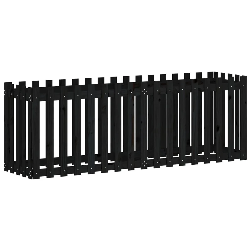 Arriate Elevado Jardín Con Valla Madera Pino Negro 200x50x70cm
