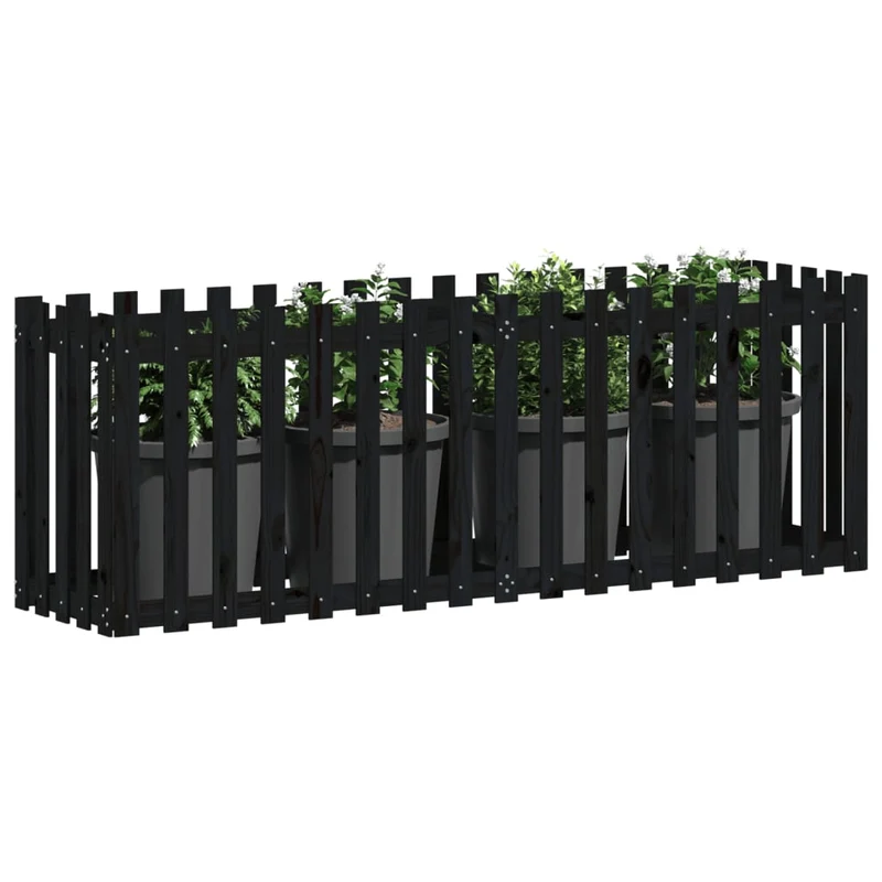 Arriate Elevado Jardín Con Valla Madera Pino Negro 200x50x70cm