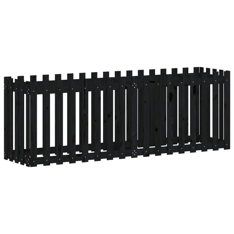 Arriate Elevado Jardín Con Valla Madera Pino Negro 200x50x70cm