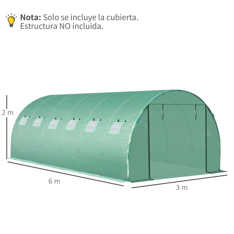 Outsunny Cubierta De Invernadero Túnel 6x3x2m 12 Ventanas Y Puerta Enrollable