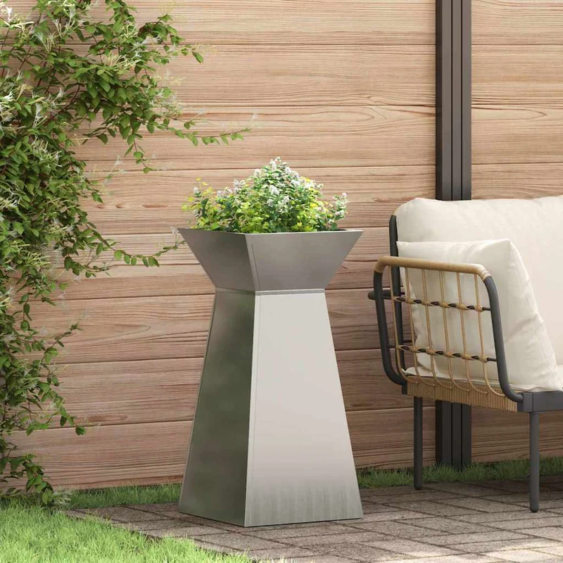 Maceta Pilar Plateado 35 X 35 X 73 Cm Acero Galvanizado