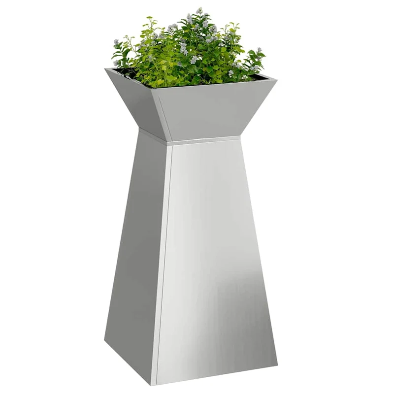 Maceta Pilar Plateado 35 X 35 X 73 Cm Acero Galvanizado