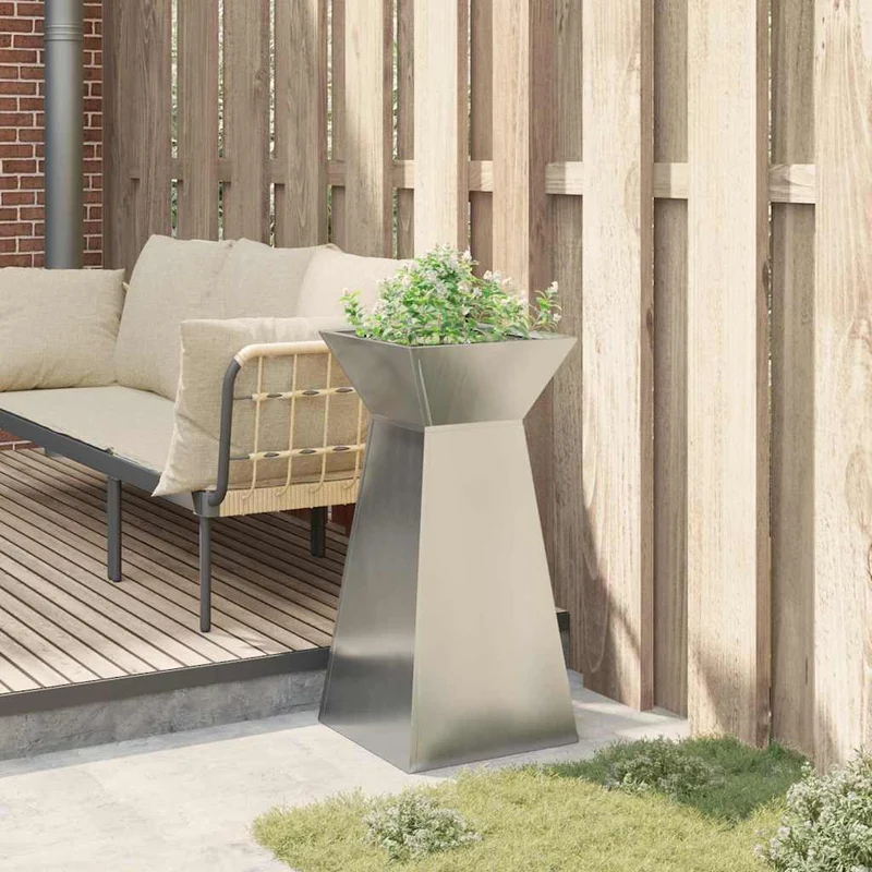Maceta Pilar Plateado 35 X 35 X 73 Cm Acero Galvanizado