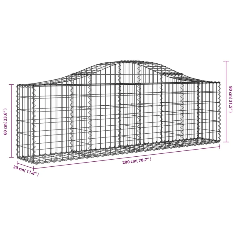 Cestas De Gaviones 11 Uds Forma De Arco Hierro 200x30x60/80 Cm