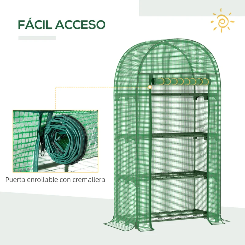 Outsunny Invernadero De Jardín Con 4 Estantes Y Puerta Enrollable 80x49x160 Cm