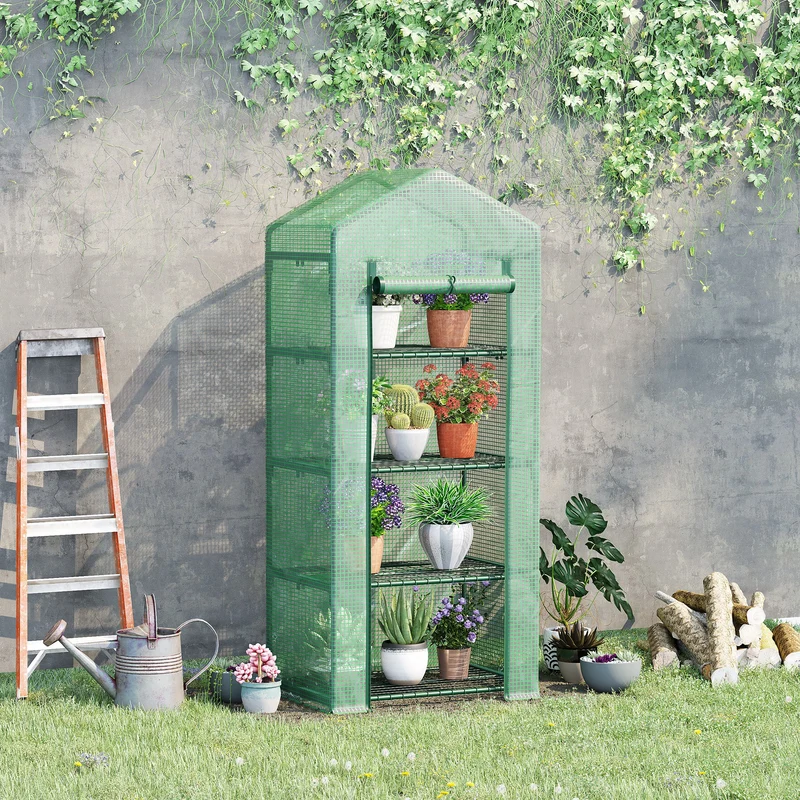 Outsunny Invernadero Jardín Con 4 Estantes Cubierta De Pe Cultivo Plantas Verde