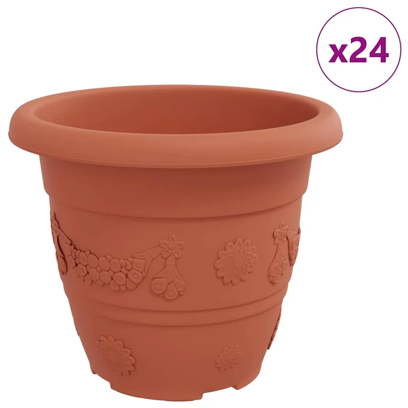 Maceta Redonda Para Flores 24 Uds. Rojo Ladrillo Ø 26 X 21.5 Cm