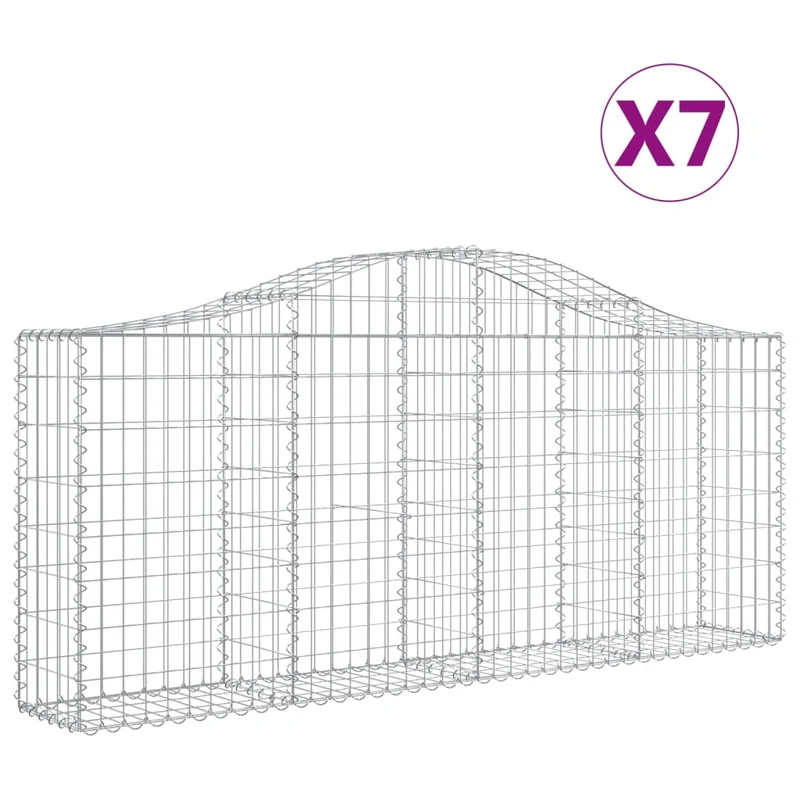 Cestas De Gaviones 7 Uds Forma De Arco Hierro 200x30x80/100 Cm