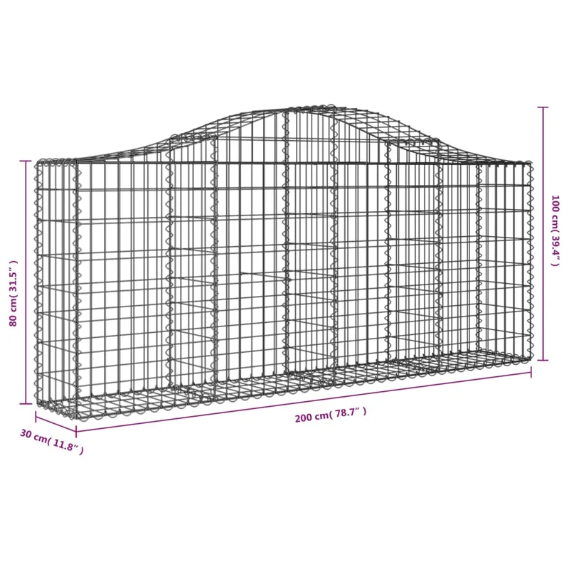 Cestas De Gaviones 7 Uds Forma De Arco Hierro 200x30x80/100 Cm