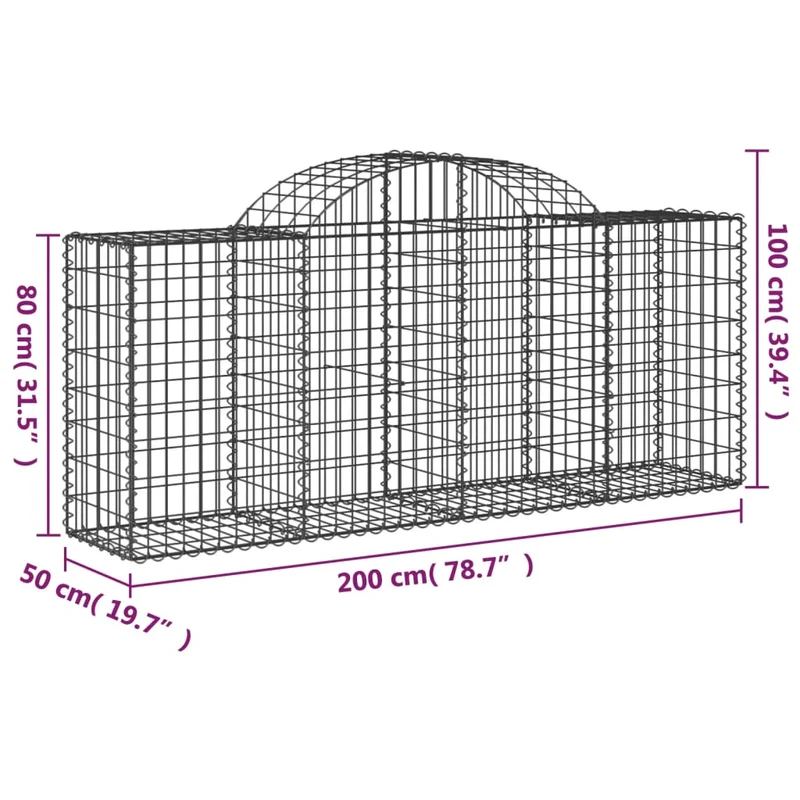 Cestas De Gaviones 3 Uds Forma De Arco Hierro 200x50x80/100 Cm