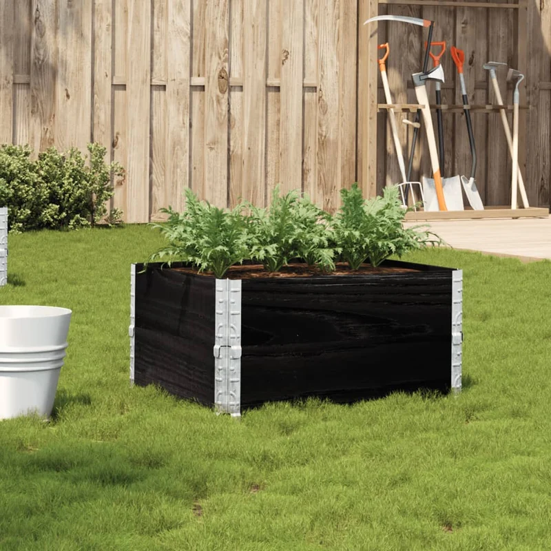 Jardinera De Madera Maciza De Pino Negro 80x60 Cm