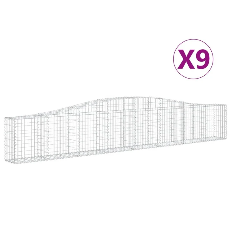 Cestas De Gaviones 9 Uds Forma De Arco Hierro 400x30x60/80 Cm