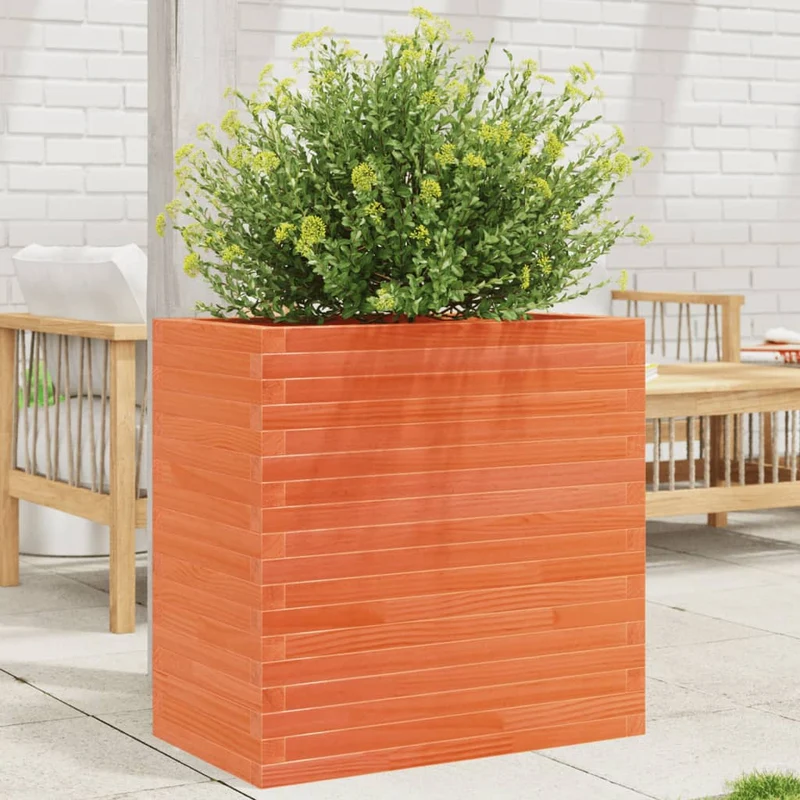 Jardinera Madera Maciza De Pino Marrón Cera 70x40x68,5 Cm