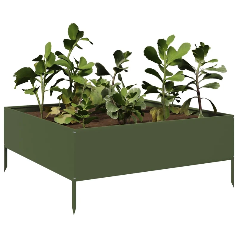 Arriate De Acero Verde Oliva 100x100x25 Cm