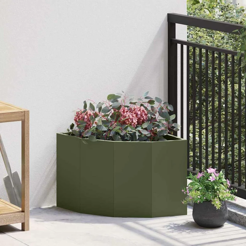 Macetero De Esquina Verde Oliva 45 X 45 X 35 Cm Acero