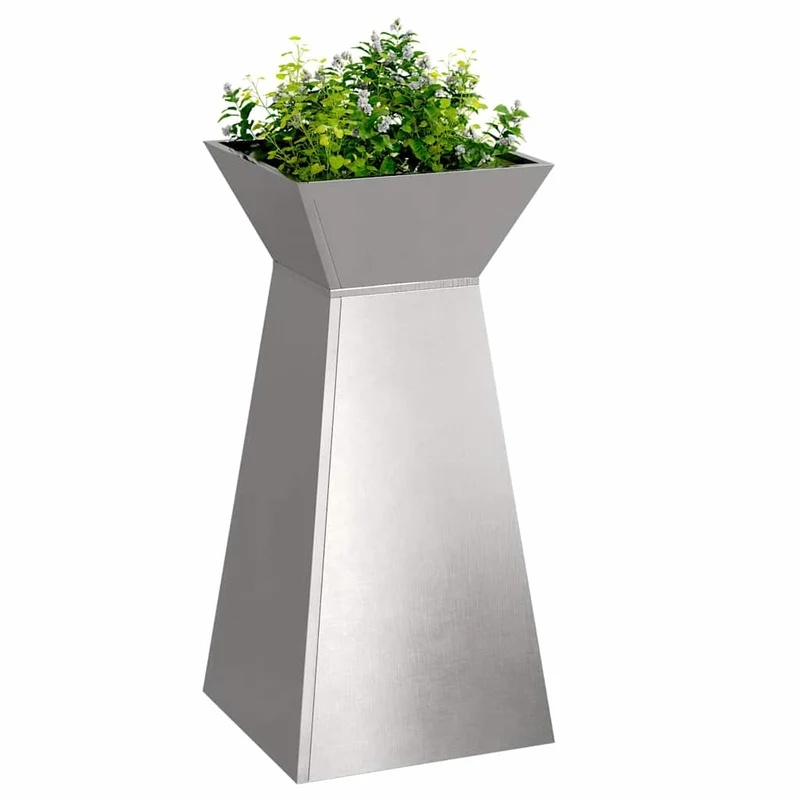 Maceta Pilar 2 Uds. Plateado 35 X 35 X 73 Cm Acero Inoxidable