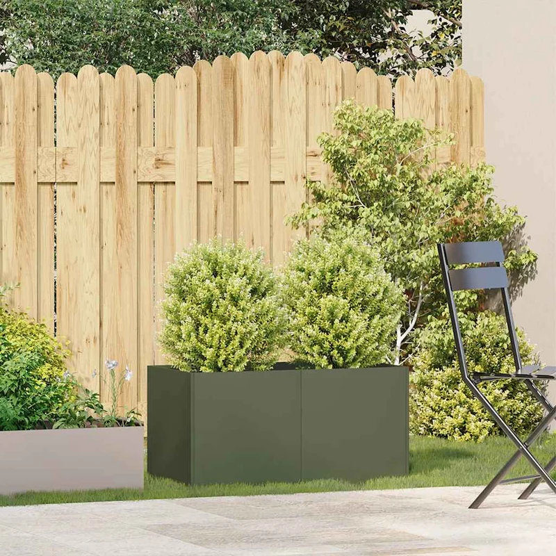 Jardinera De Acero Laminado En Frío Verde Oliva 80x40x40 Cm