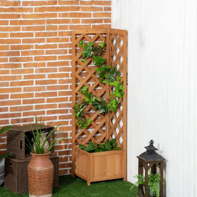 Outsunny Jardinera Con Enrejado De Madera Para Trepadoras Cultivos 40x40x145 Cm