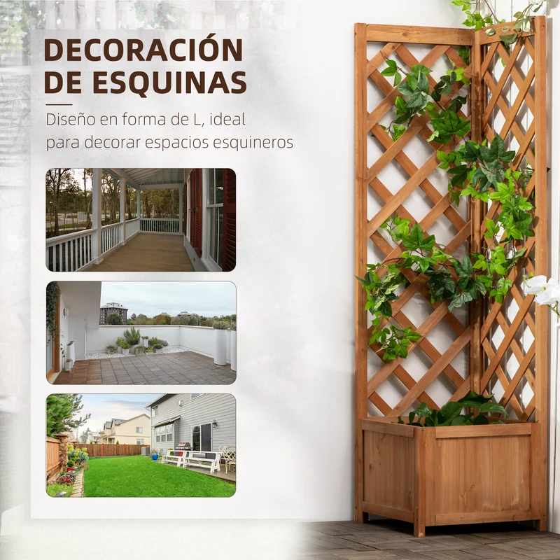 Outsunny Jardinera Con Enrejado De Madera Para Trepadoras Cultivos 40x40x145 Cm