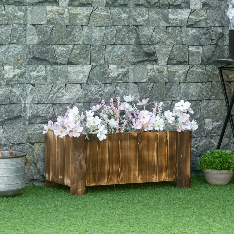 Outsunny Jardinera De Madera Arriate De Jardín Con 4 Patas 70x35x30 Cm Natural