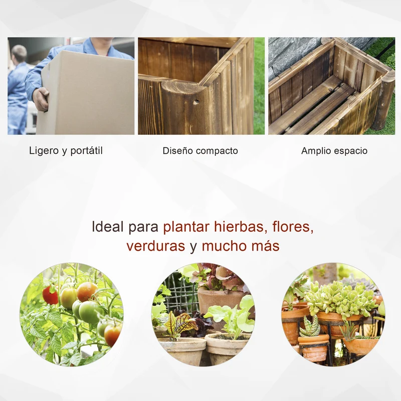 Outsunny Jardinera De Madera Arriate De Jardín Con 4 Patas 70x35x30 Cm Natural