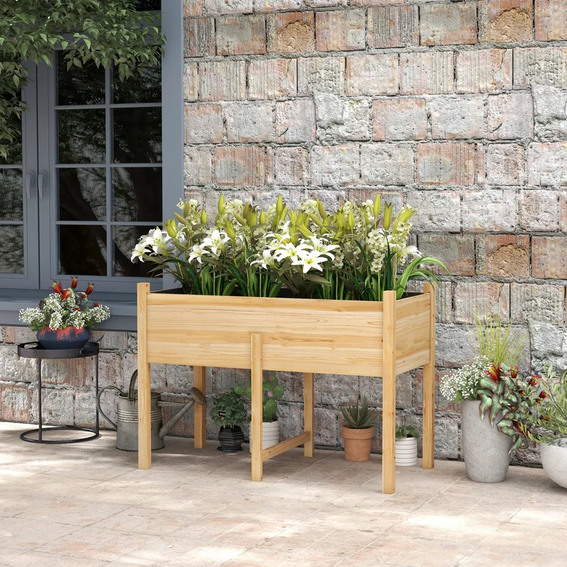 Outsunny Mesa De Cultivo De Madera 115x55x80 Cm Con Tela No Tejida Natural