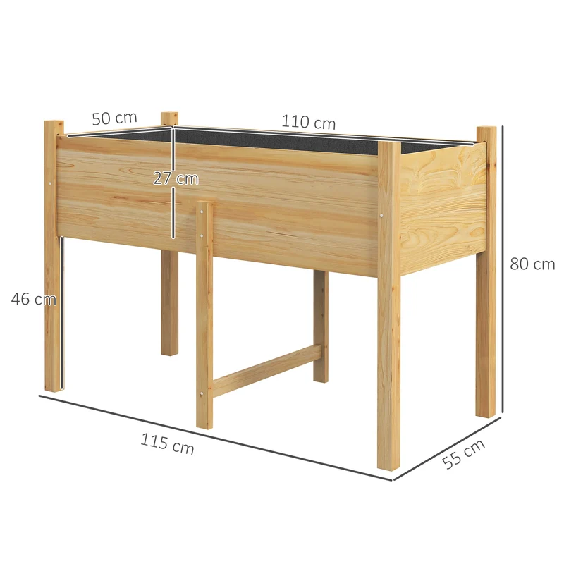 Outsunny Mesa De Cultivo De Madera 115x55x80 Cm Con Tela No Tejida Natural