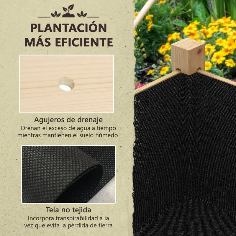 Outsunny Mesa De Cultivo De Madera 115x55x80 Cm Con Tela No Tejida Natural