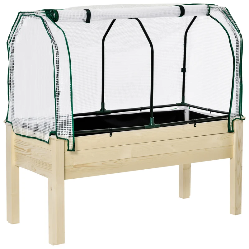Outsunny Huerto Urbano Cultivo Elevado De Madera 121x55x117 Cm Con Cubierta De