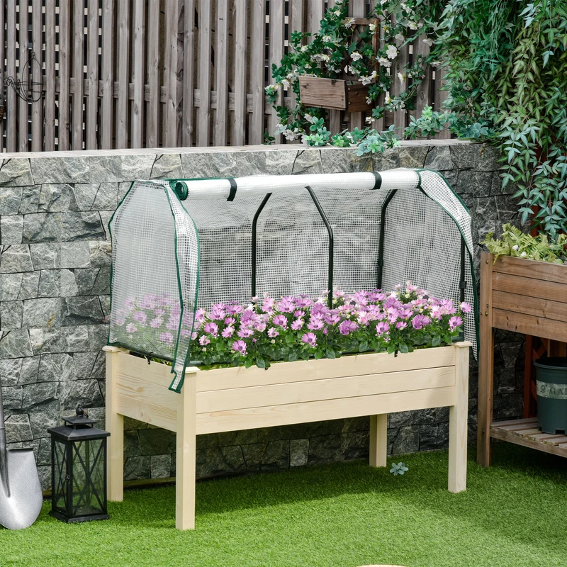 Outsunny Huerto Urbano Cultivo Elevado De Madera 121x55x117 Cm Con Cubierta De