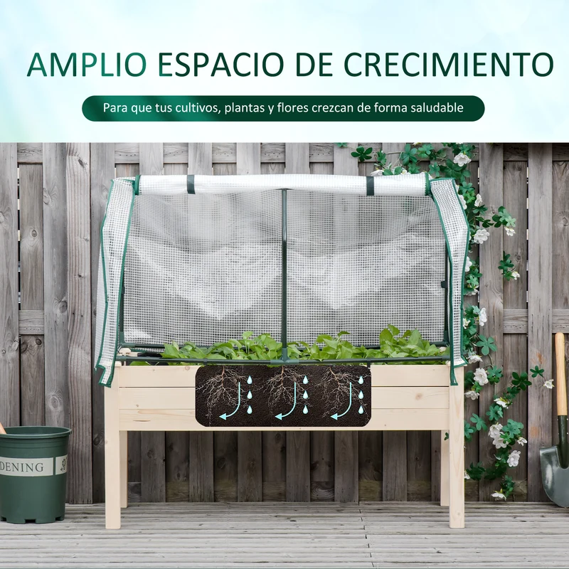 Outsunny Huerto Urbano Cultivo Elevado De Madera 121x55x117 Cm Con Cubierta De