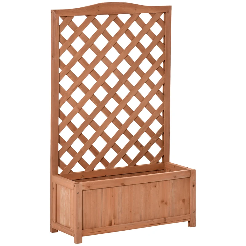Outsunny Jardinera Con Enrejado Madera Arriate Para Trepadora 70x28x117cm Marrón
