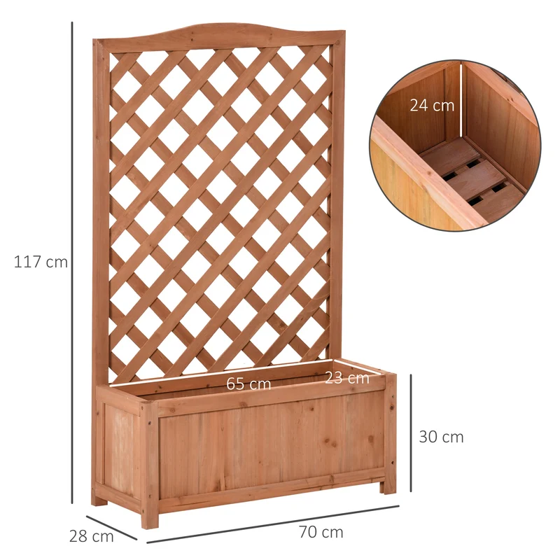 Outsunny Jardinera Con Enrejado Madera Arriate Para Trepadora 70x28x117cm Marrón