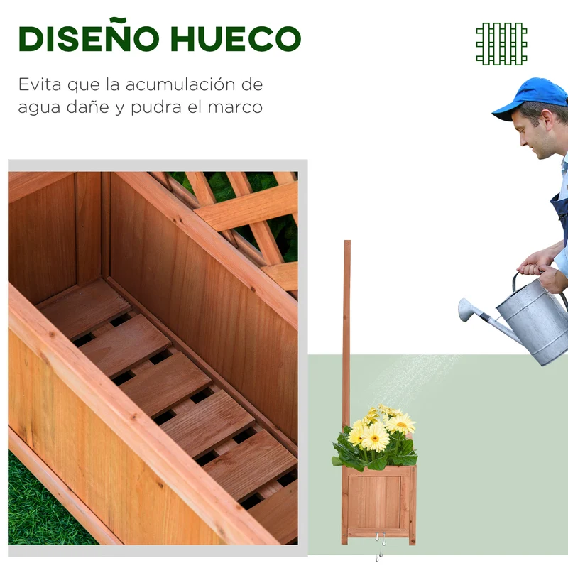 Outsunny Jardinera Con Enrejado Madera Arriate Para Trepadora 70x28x117cm Marrón