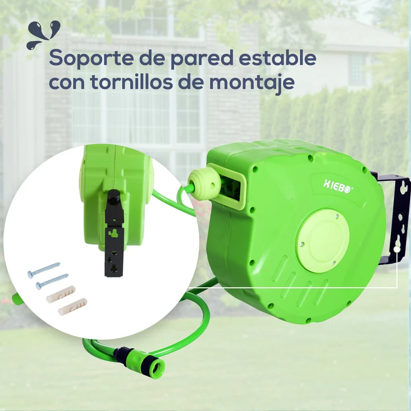 Outsunny Carrete Para Manguera Soporte Mural Portamanguera 10m Roll-up