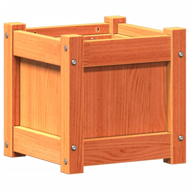 Jardinera Exterior Madera Maciza Pino Marrón Cera 31x31x31 Cm