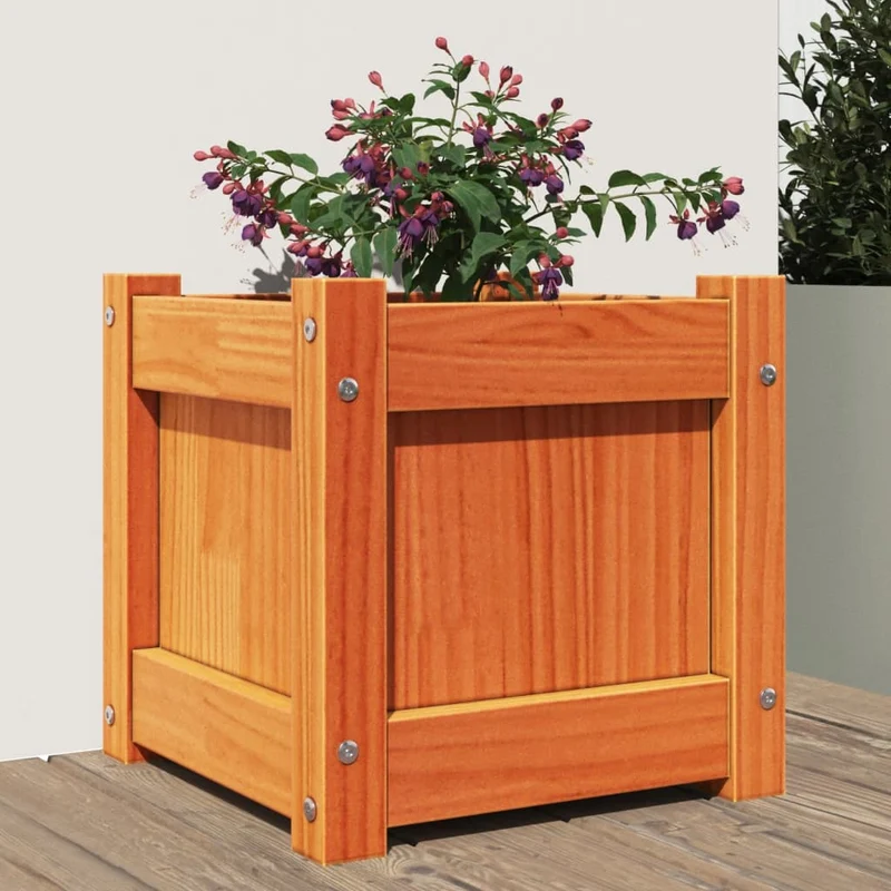 Jardinera Exterior Madera Maciza Pino Marrón Cera 31x31x31 Cm
