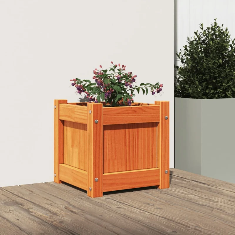 Jardinera Exterior Madera Maciza Pino Marrón Cera 31x31x31 Cm