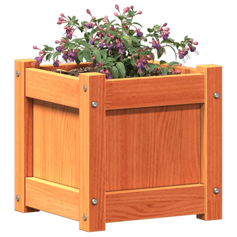 Jardinera Exterior Madera Maciza Pino Marrón Cera 31x31x31 Cm