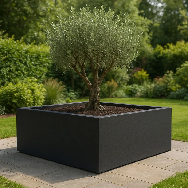 GARDRA Jardinière en polyester grise noire 200x200x60 cm RAL 7021