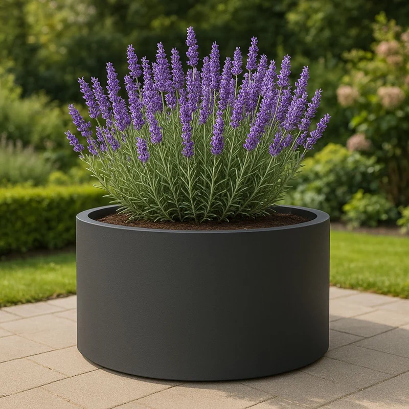 GARDRA Jardinière en polyester grise noire Ø 120x60 cm RAL 7021