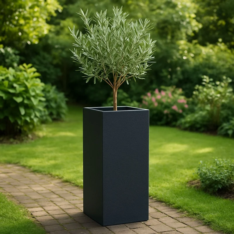 GARDRA Jardinière en polyester grise noire 40x40x120 cm RAL 7021