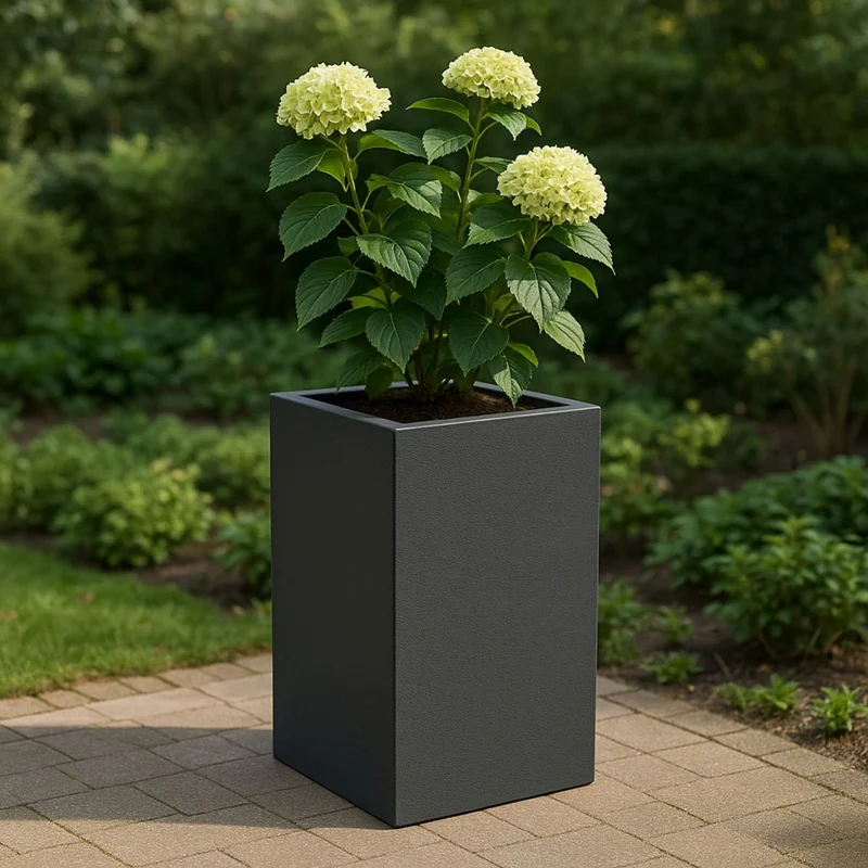 GARDRA Jardinière en polyester grise noire 50x50x80 cm RAL 7021